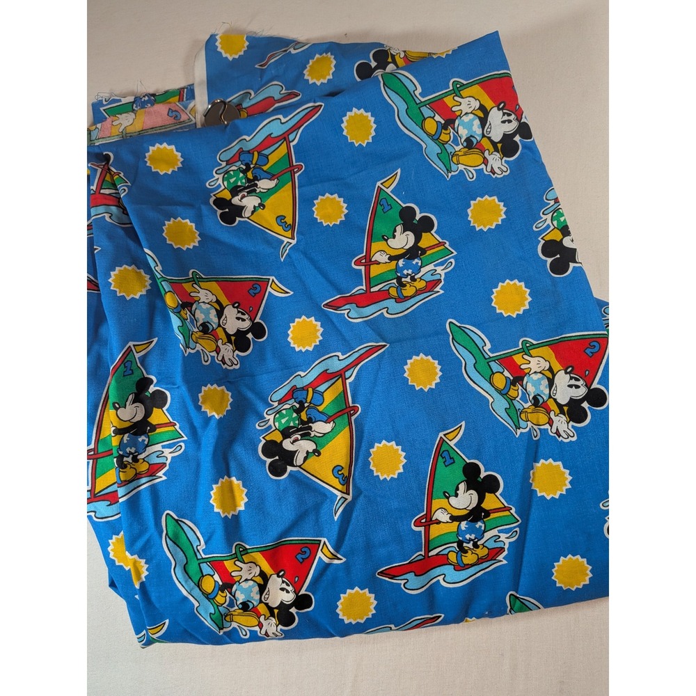 Vintage Mickey Mouse Windsurfing Fabric Cranston Print Works Blue 3 Yards 60x111